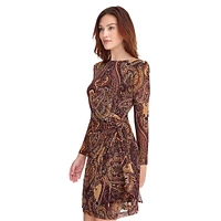 Side-Tie Paisley Mesh Dress