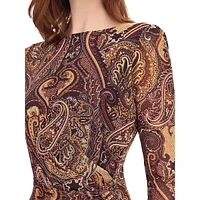 Side-Tie Paisley Mesh Dress