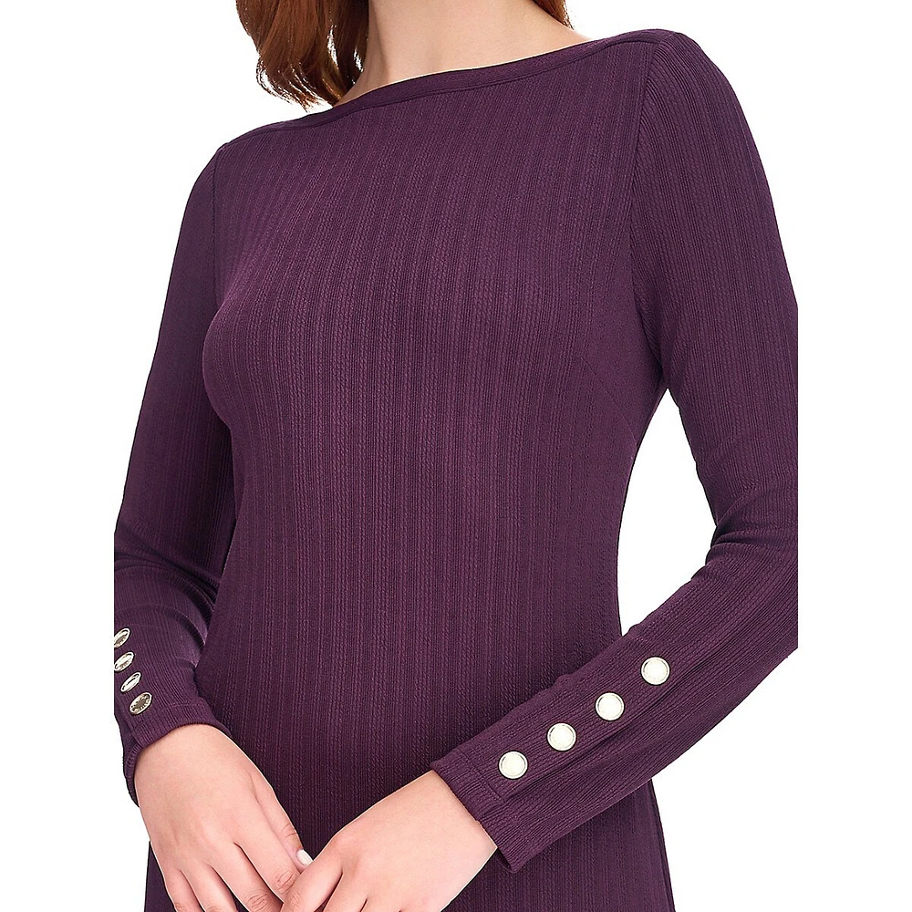 Robe mi-longue en maille texturée à col bateau