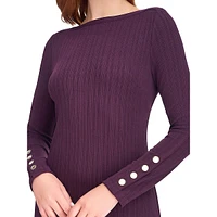 Boat-Neck Textured-Knit Midi Dress