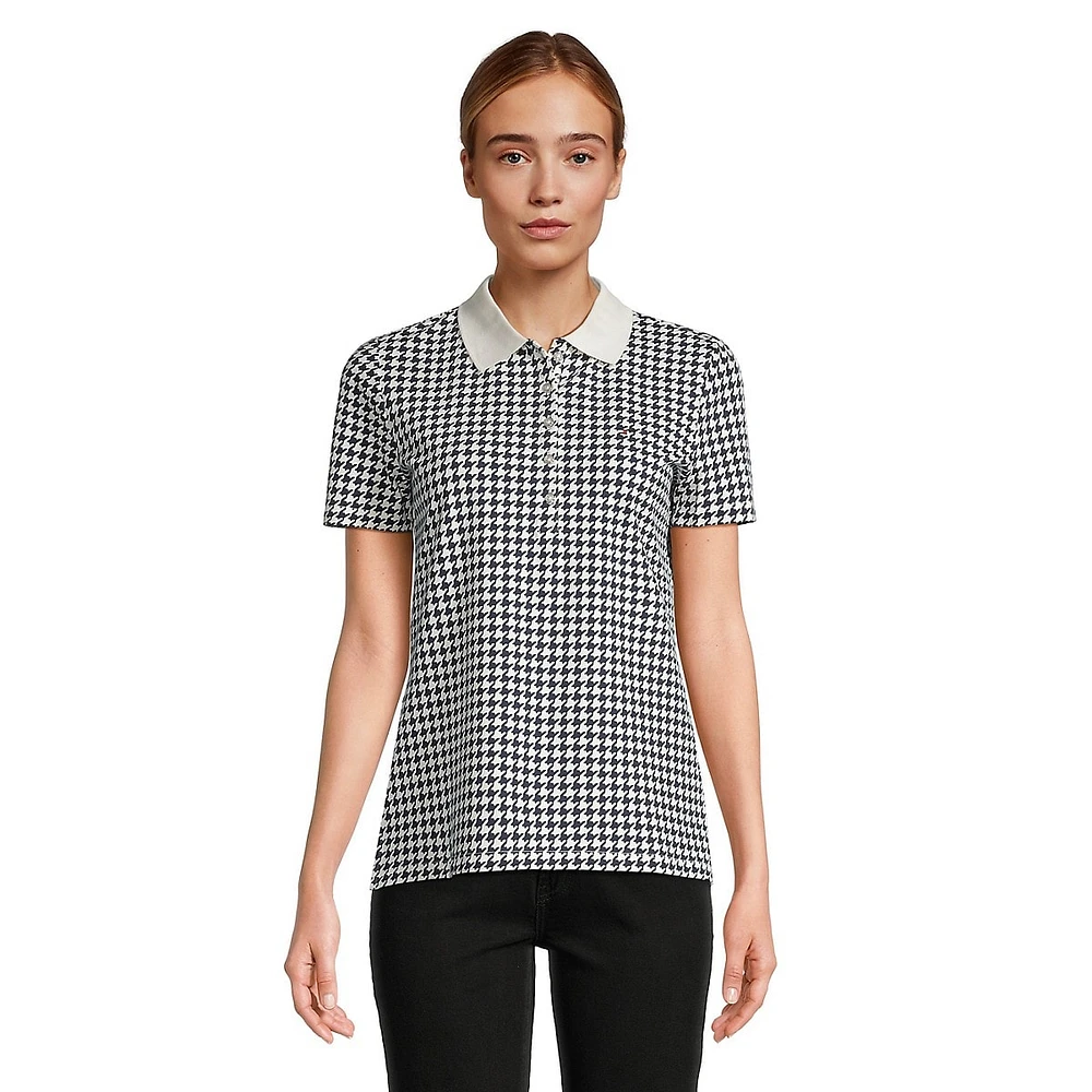 Houndstooth-Print Polo Shirt