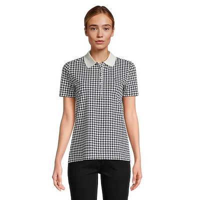 Houndstooth-Print Polo Shirt