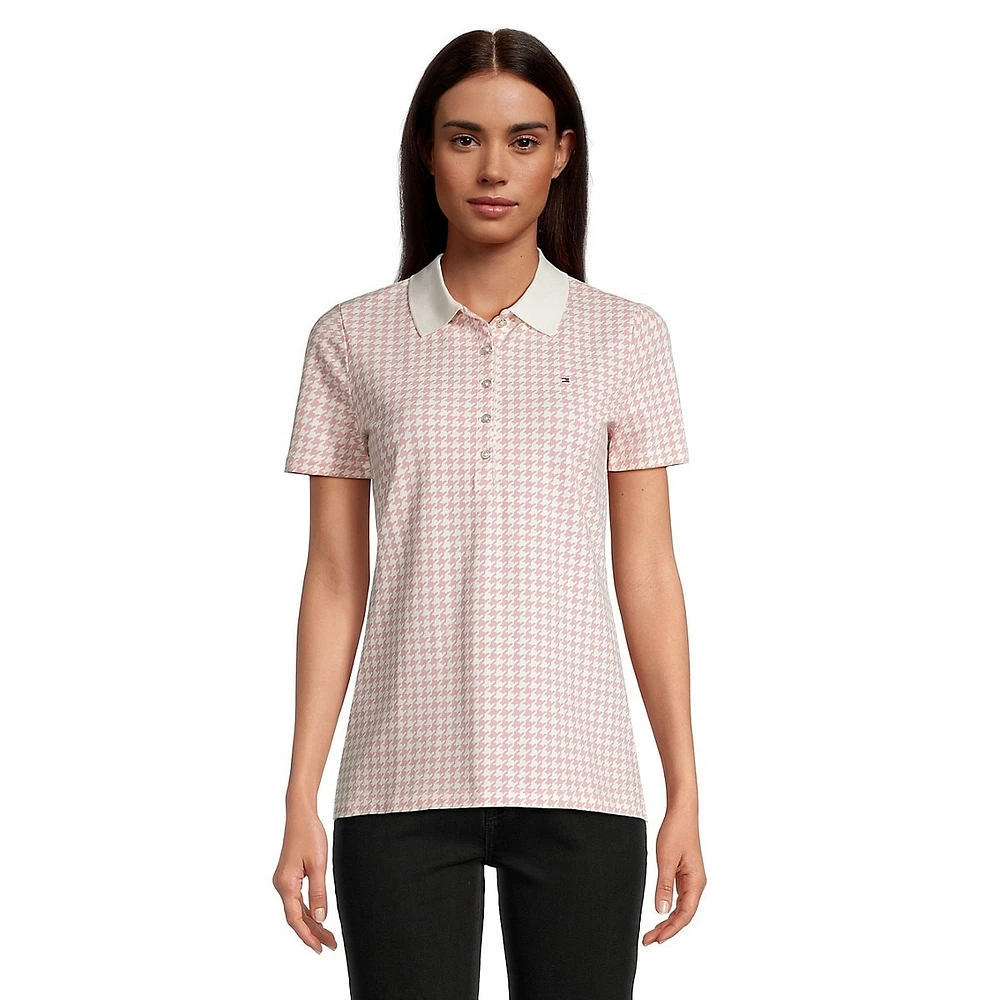 Houndstooth-Print Polo Shirt