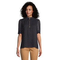 Diamond Dot Puff-Sleeves Blouse