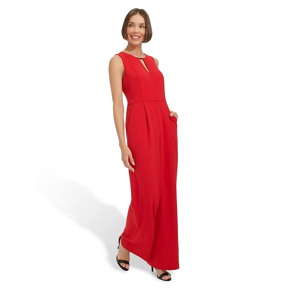 Scuba Crepe Sleeveless Keyhole Wide-Leg Jumpsuit