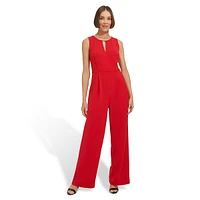 Scuba Crepe Sleeveless Keyhole Wide-Leg Jumpsuit