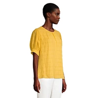 Textured Roundneck Puff-Sleeve Blouse