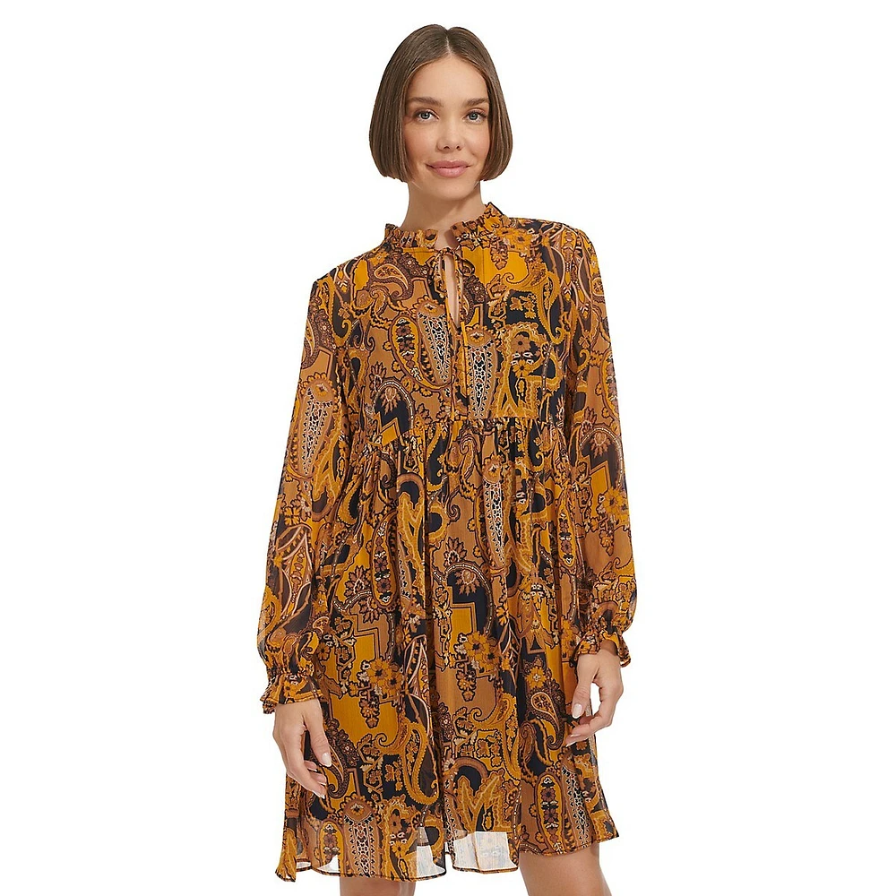 Verbier Paisley Chiffon Shift Dress