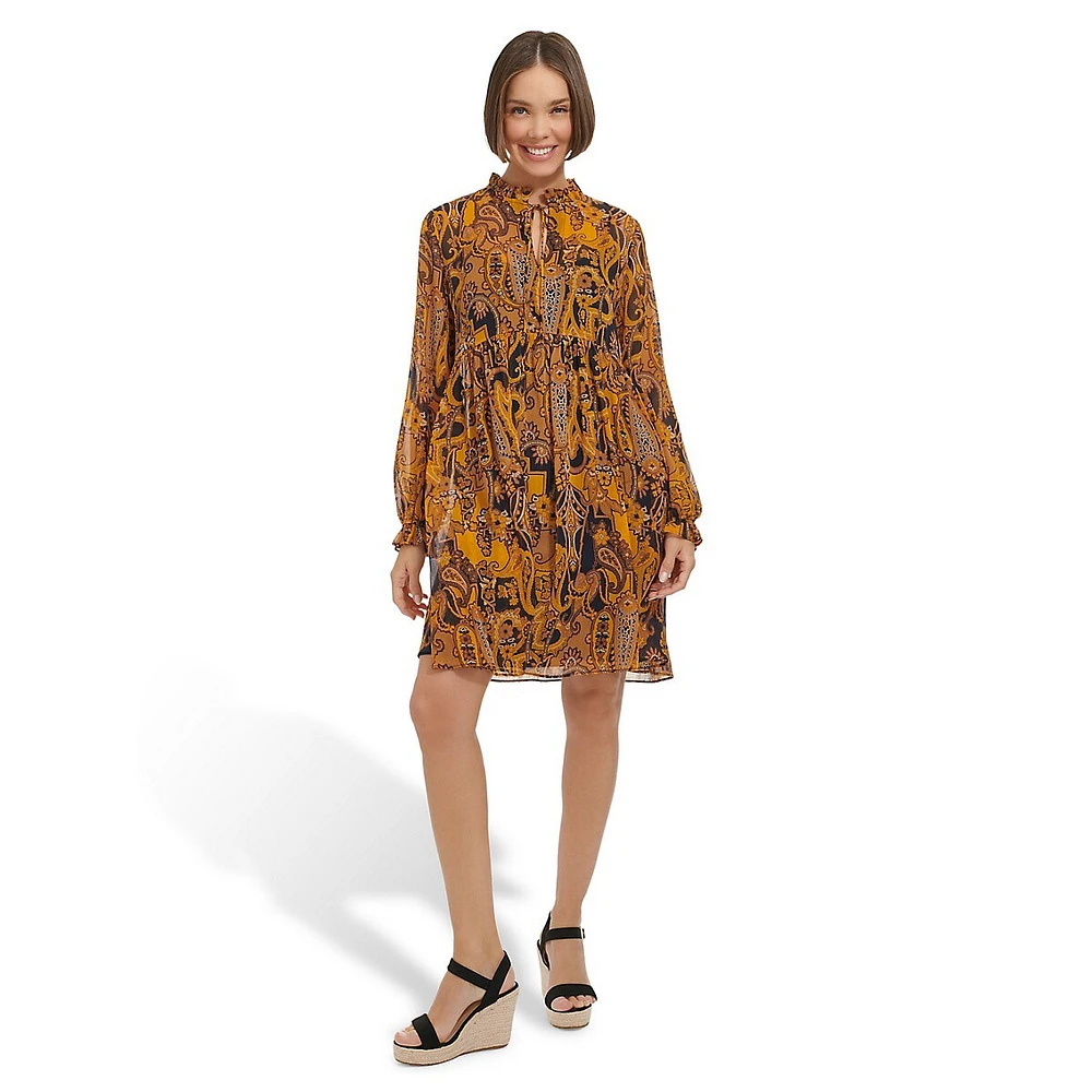 Verbier Paisley Chiffon Shift Dress