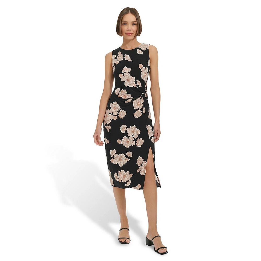 Sarancina Floral Sleeveless Side-Twist Midi Dress