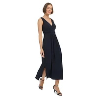 Sleeveless Ruched Waist Maxi Dress