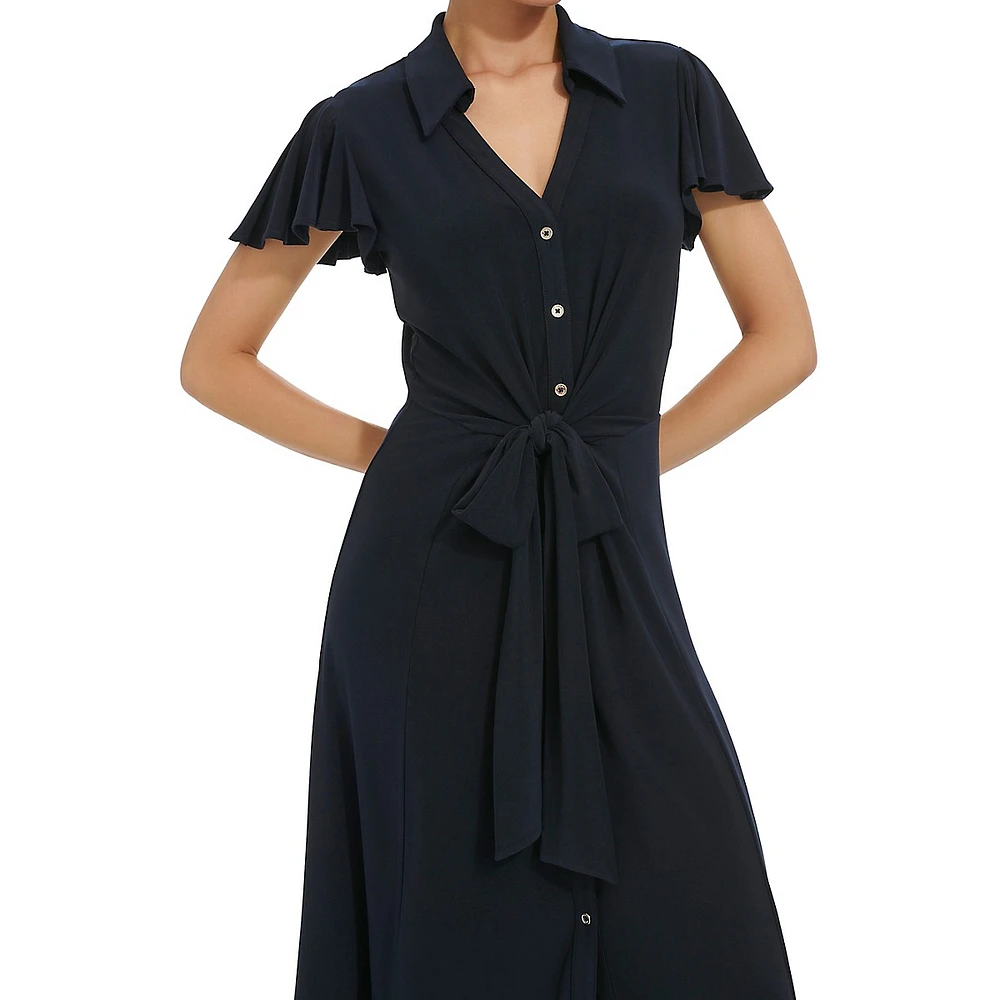 Flutter-Sleeve Midi Shirt Dress