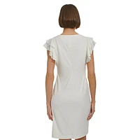 Jersey Waves Flutter-Sleeve Sheath Dress