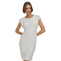 Jersey Waves Flutter-Sleeve Sheath Dress