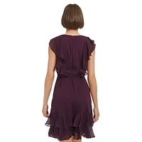 Party Dot Clip Chiffon Flutter Ruffle Fit-&-Flare Dress