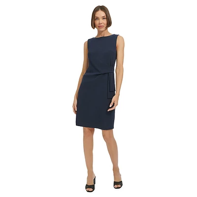 Sleeveless Side-Drape Sheath Dress