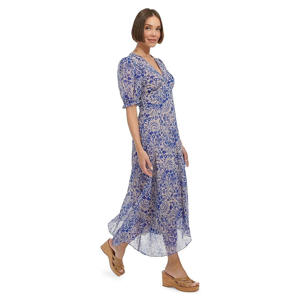 Fountain Floral High-Low Midi Dress