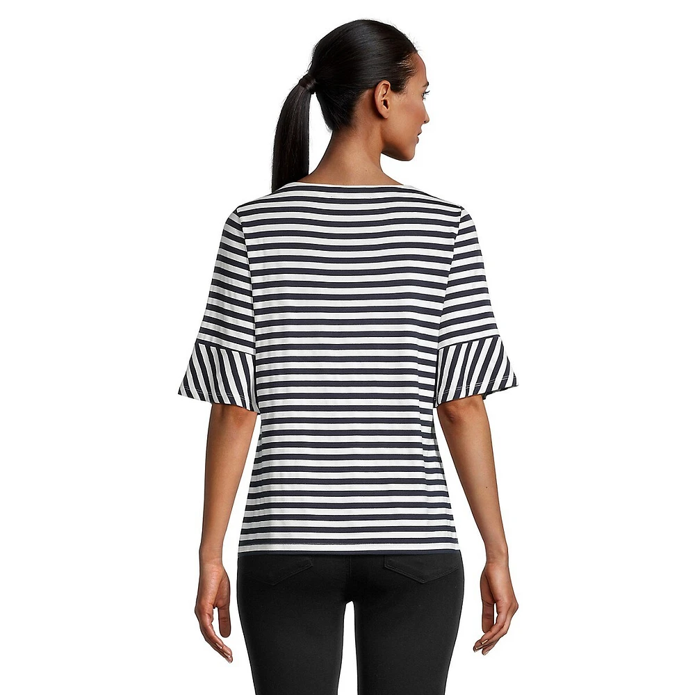 Flare-Sleeve Stripe T-Shirt