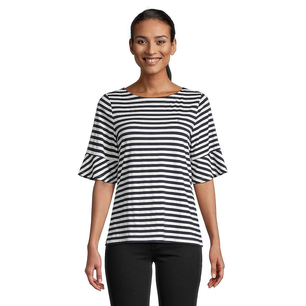 Flare-Sleeve Stripe T-Shirt