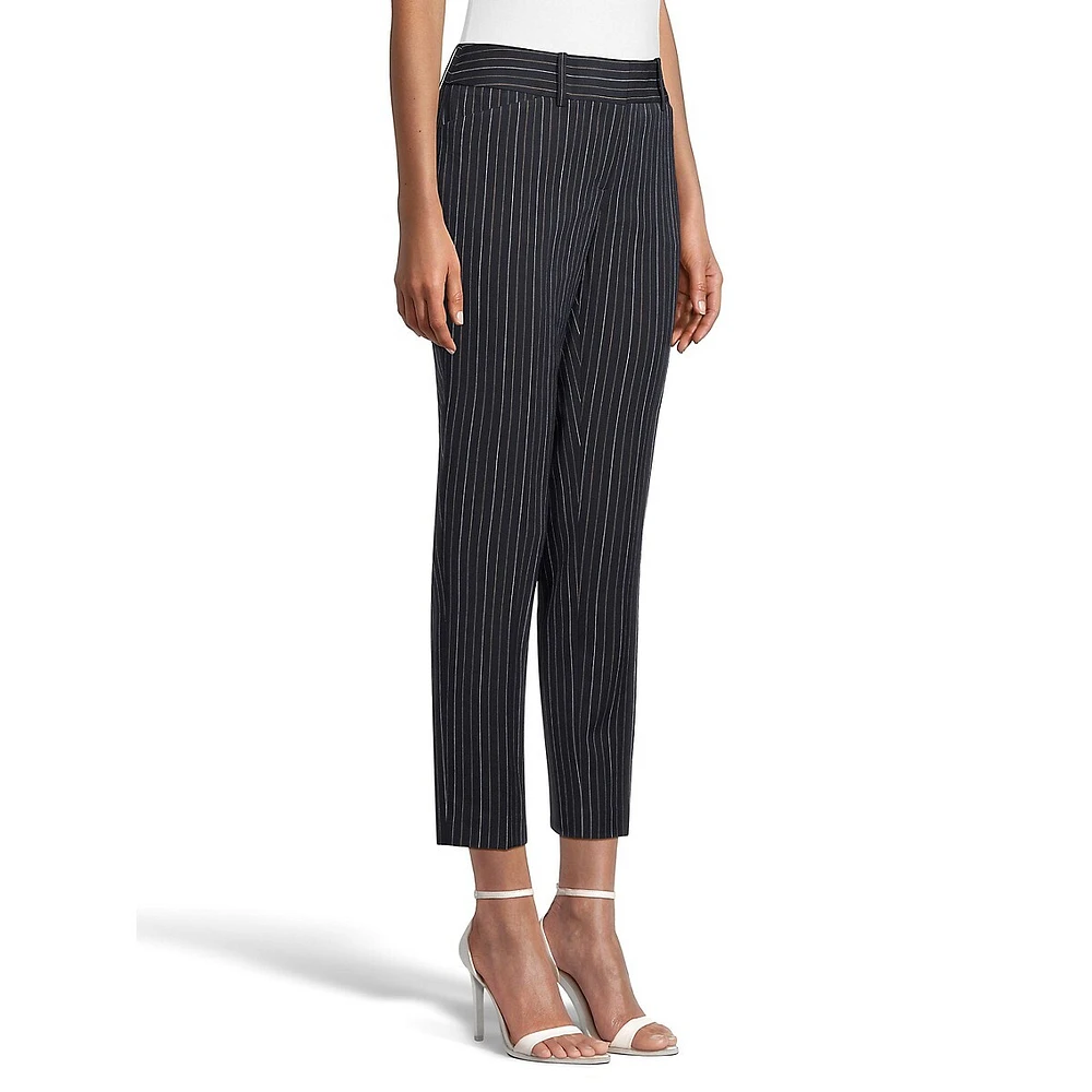 Pinstripe Slim-Fit Ankle Dress Pants