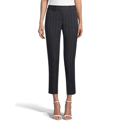 Pinstripe Slim-Fit Ankle Dress Pants