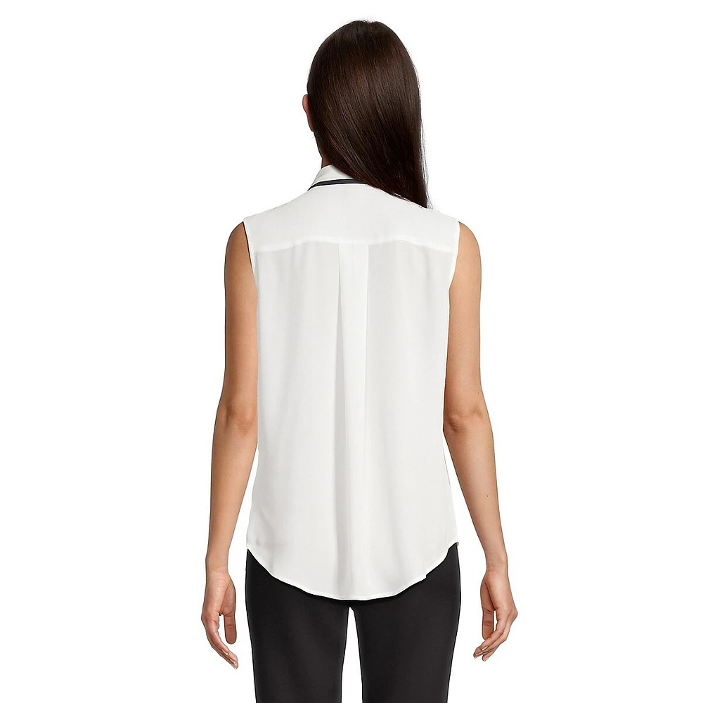 Blouse sans manches contrastée à col noué