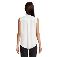 Contrast Tie-Neck Sleeveless Blouse