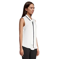 Contrast Tie-Neck Sleeveless Blouse