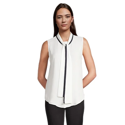 Contrast Tie-Neck Sleeveless Blouse