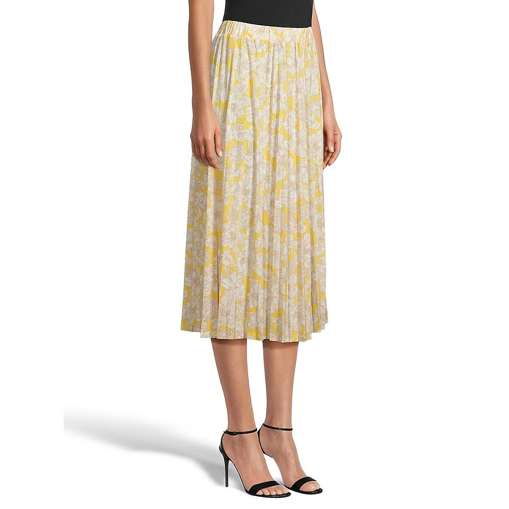 Floral-Print Pleated Midi Skirt