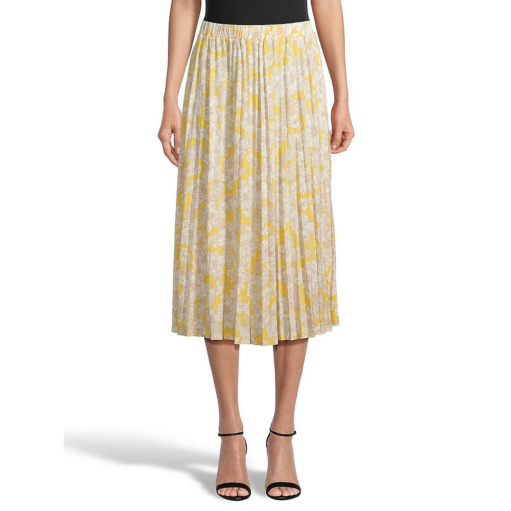 Floral-Print Pleated Midi Skirt