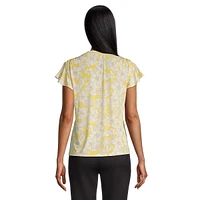 Floral-Print Flutter-Sleeve T-Shirt