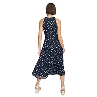 Robe midi sans manches en mousseline à pois