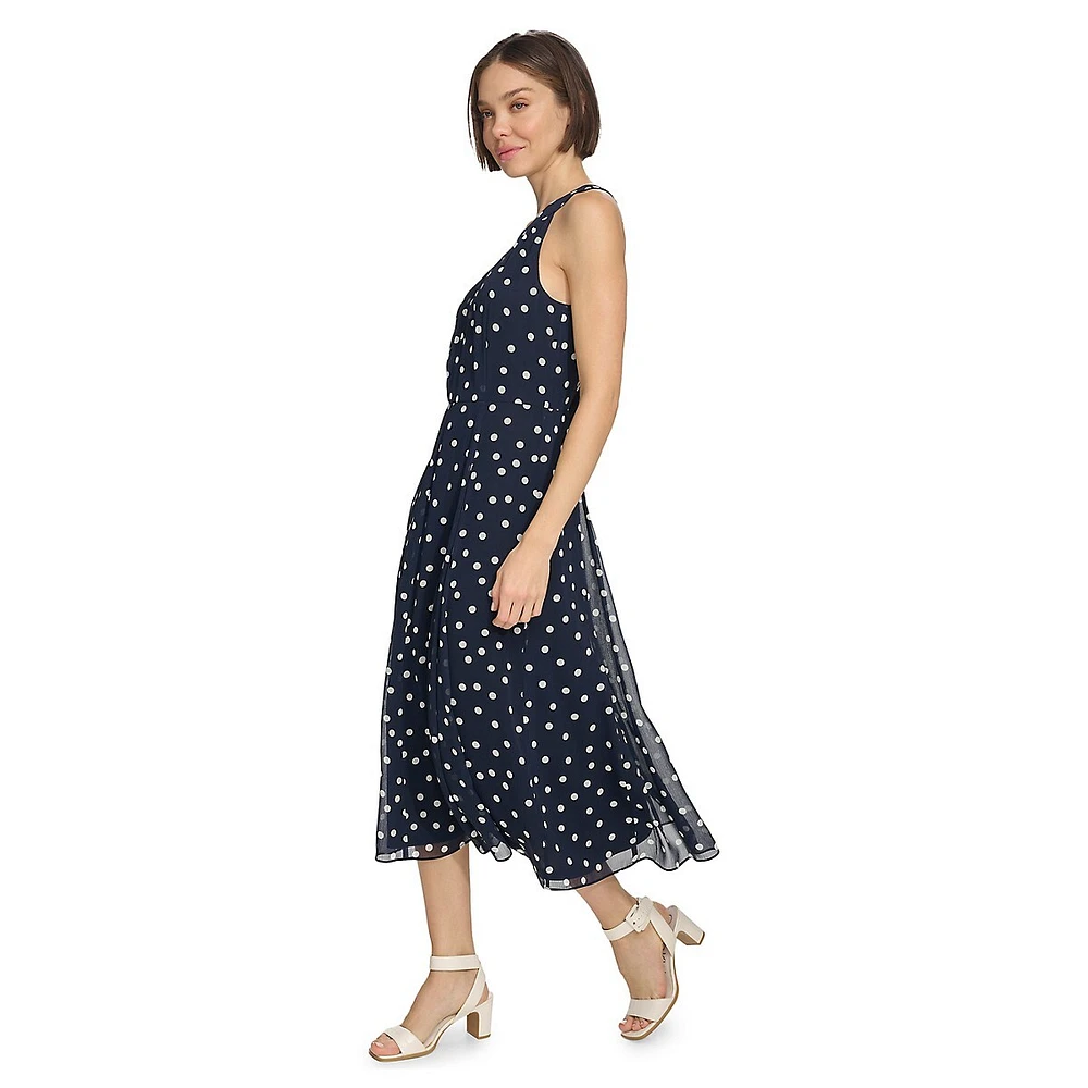Robe midi sans manches en mousseline à pois
