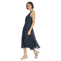 Robe midi sans manches en mousseline à pois