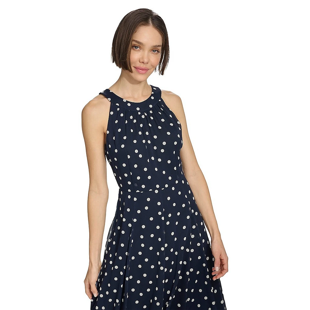 Robe midi sans manches en mousseline à pois
