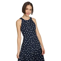 Robe midi sans manches en mousseline à pois