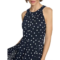 Robe midi sans manches en mousseline à pois