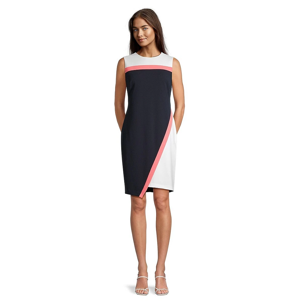 Sleeveless Scuba Crepe Colourblock Sheath Dress