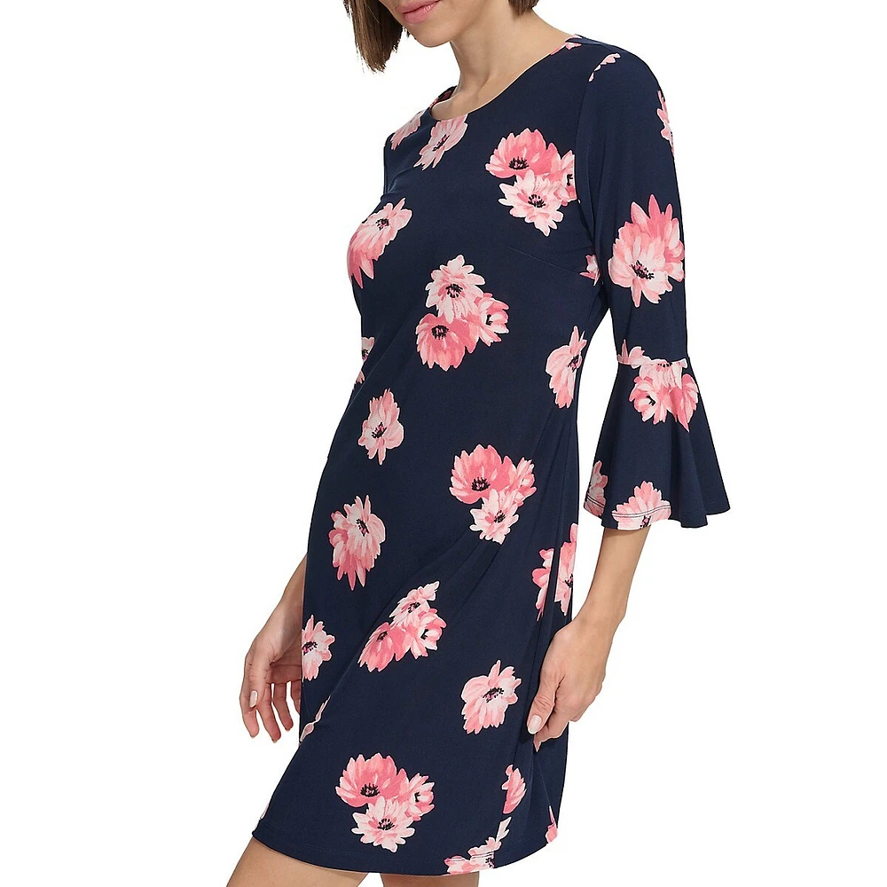 Lily Cluster Bell-Sleeve Jersey Shift Dress