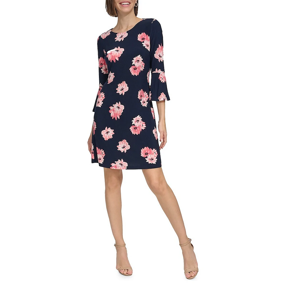 Lily Cluster Bell-Sleeve Jersey Shift Dress