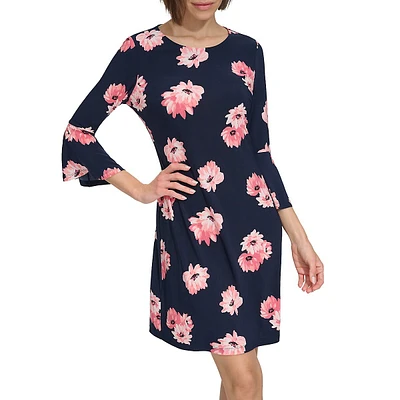 Lily Cluster Bell-Sleeve Jersey Shift Dress