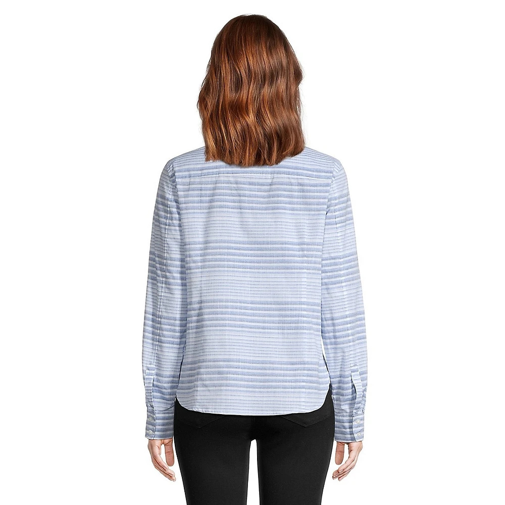 Mixed-Stripe Roll-Sleeve Shirt