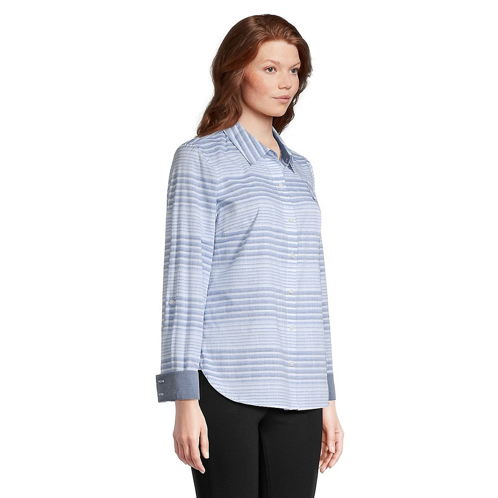 Mixed-Stripe Roll-Sleeve Shirt