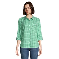 Gingham Roll-Tab Sleeve Shirt