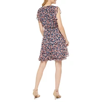 Floral Surplice Chiffon Dress