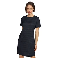 Hopsack Weave Fringe Shift Dress