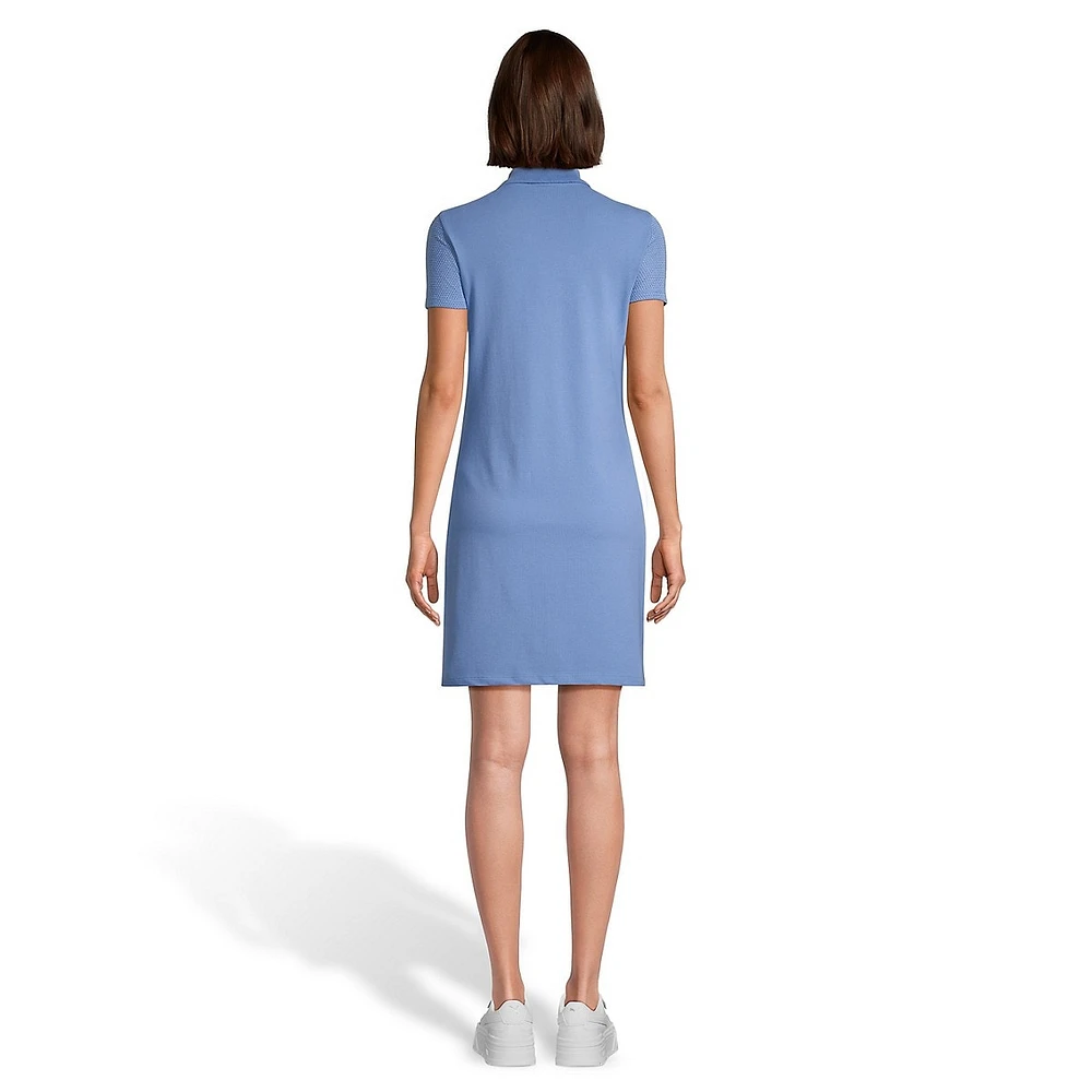 Johnny-Collar Mesh-Detailed Short-Sleeve Dress