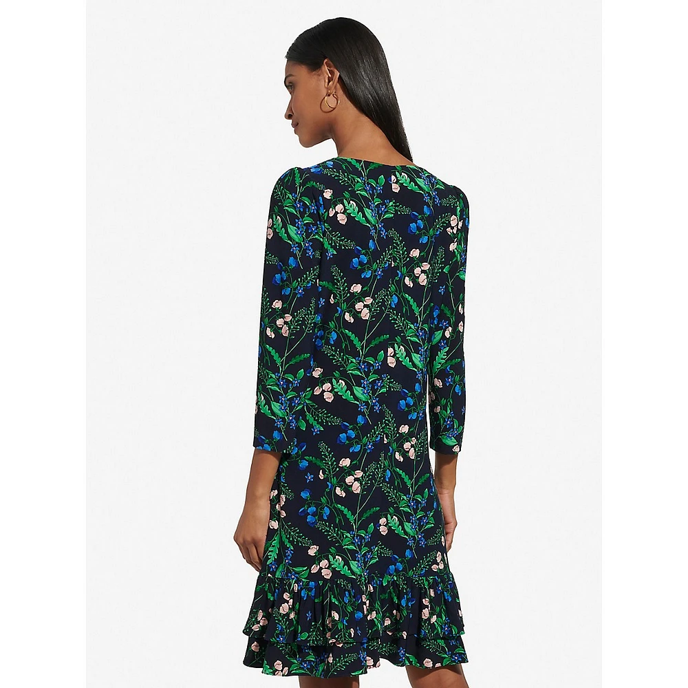 Ruffled Salon Floral Jersey-Knit Shift Dress