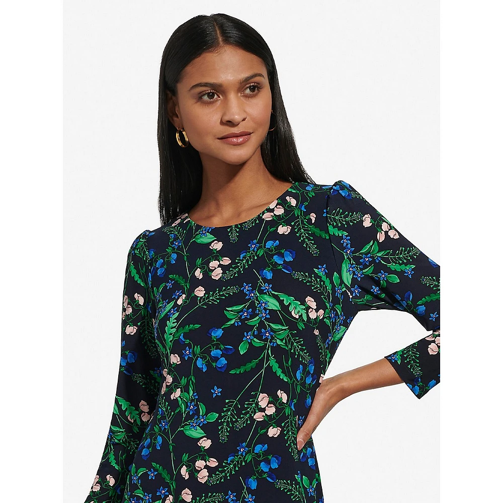 Ruffled Salon Floral Jersey-Knit Shift Dress